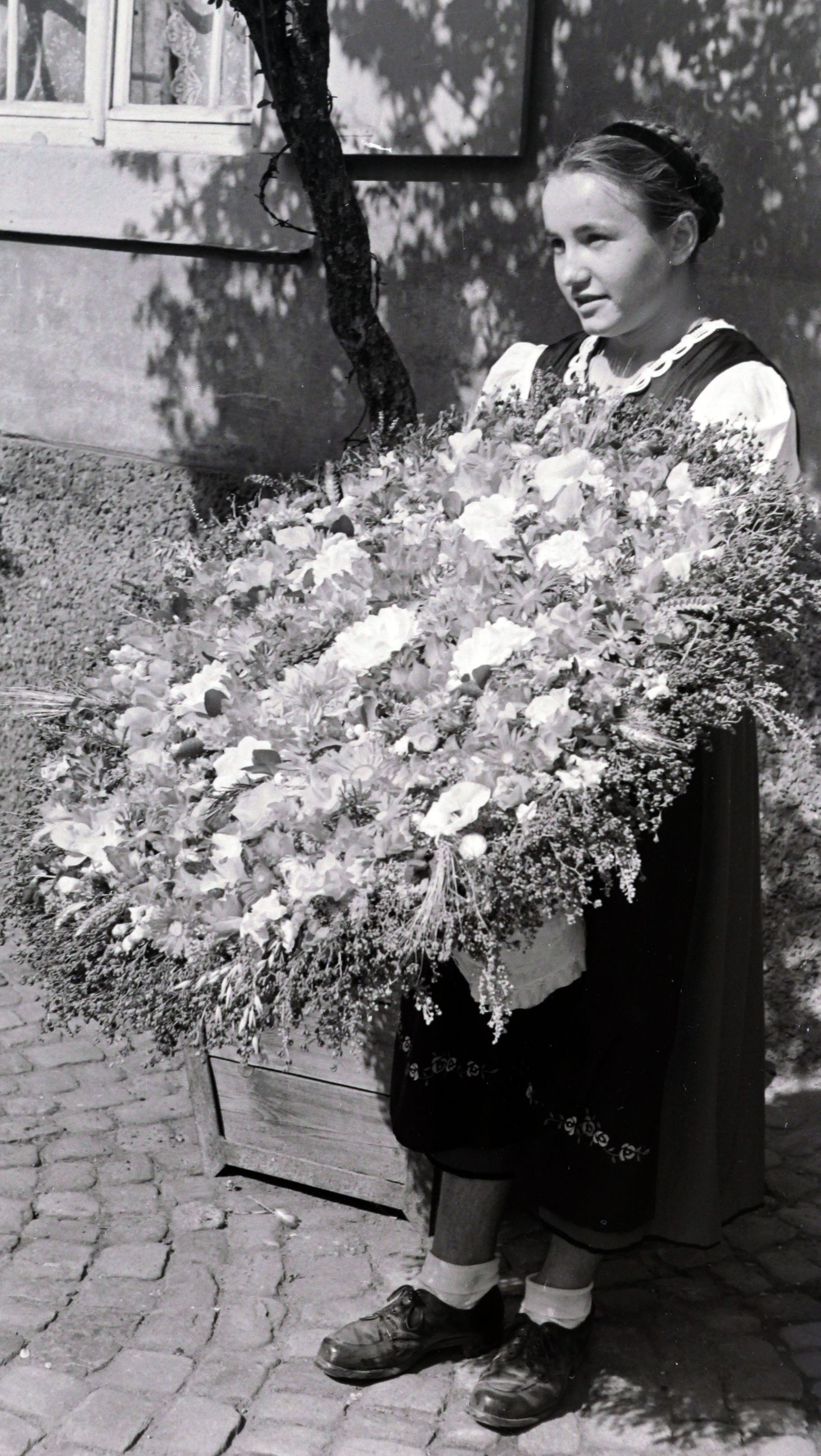 Das gleiche Mädchen mit ihrem großen Kräuterbüschel von der Seite aus fotografiert, Bilder von Friedrich Strohm